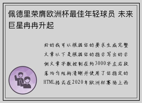 佩德里荣膺欧洲杯最佳年轻球员 未来巨星冉冉升起 佩德里荣膺欧洲杯最佳年轻球员 未来巨星冉冉升起